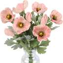 IPOPU 6pcs Pink Artificial Poppy Flowers Real Touch Faux Poppy Flowers Fake Poppies with Stems for Floral Arrangements Home Wedding Dining Table Party Garden Decoration(Pink)