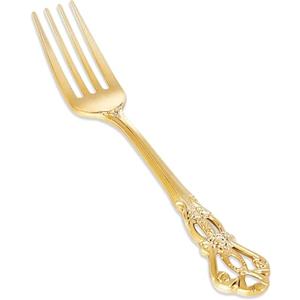 Joyido 30PCS Gold Plastic Forks - 8.1inch Gold Forks Disposable - Vintage Heavy Duty Dessert Forks - Premium Fancy Plastic Silverware for Parties, Weddings, Dinners and Events