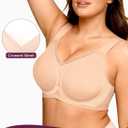 Yisfo Wireless Jelly Push Up Full Coverage Bras for Women V Mesh Seamless No Underwire Comfortable T-shirt Bralettes(Beige,XXL)