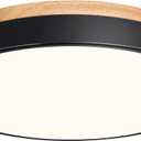 Modern Wood Flush Mount Ceiling Light, Black LED 5CCT 2700K-6000K Dimmable Ceiling Light Fixtures, Round Close to Lighting Fixture for Kitchen Living Room Dining Room Bedroom-15.8in, 15.74"