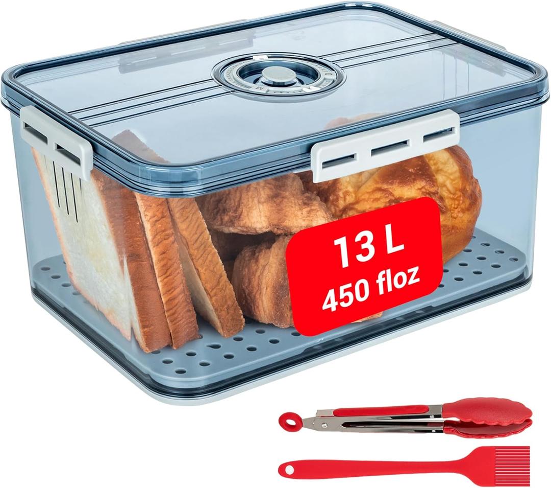 Bread Box for Homemade Bread-Airtight Plastic Bread Storage Container with Lids, Fridge-Time Recording Acrylic Clear Sealed Toast,Donut,Cookies Keeper(Dishwasher Safe-no)