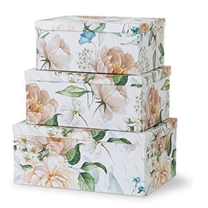 Soul & Lane Decorative Cardboard Storage Boxes with Lids for Home Decor and Organization, Set of 3 Large Keepsake Boxes for Memories & Gifts, Nesting Floral Photo Storage Containers, Floral Revival