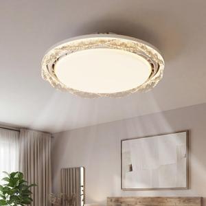 20 Inch Bladeless Ceiling Fan with Light, Modern Crystal Ceiling Fan with Remote Control and 3 Level Adjustable Lighting, White Color, Suitable for Study Rooms, Dining Room, Laundry Room