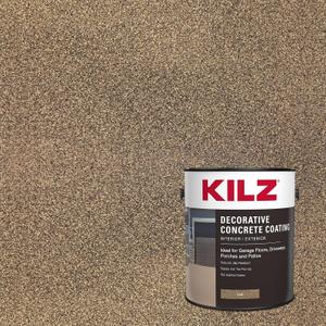 KILZ Decorative Concrete Coating, Slip-Resistant Tan Paint with Stone-Like Speckled Finish, Interior/Exterior Use on Garages, Patios, Driveways, Pool Decks & Walkways, 1 Gallon