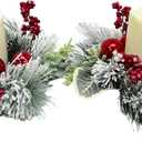 Christmas Candle Rings Wreaths(2 Pcs) Snow Flocked Candle Rings Pine Branches, Red Berries, Pinecones Pillars Candle Rings Christmas Table Centerpiece for Front Door Window Wall Decor