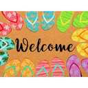 Mindsoft Flip Flops Summer Doormat Welcome Non Slip Doormat Summer Flip Flop Outdoor Welcome Mat Front Door Rug Outdoor Entrance for Home Indoor Holiday Decoration 18 x 30 Inch