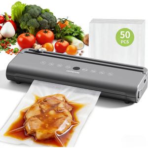 Food Vacuum Sealer Machine, Powerful & Continuous Vacuum Sealing for Kitchen Storage & Meal Prep, Wet & Dry Food Sealing, Detachable Upper & Lower Design for Easy Cleaning, Includes 50 Bags