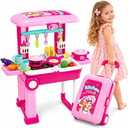 Pretend Play Kitchen Set for Kids | Little Chef Kids Kitchen playset with Accessories Pots, Pans, Dishes, Cups, Utensils, Food Toys with Adorable Travel Suitcase (Light & Sound) Boys & Girls Favorite