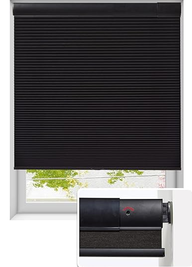 Tonature No Drill Cellular Shades for Indoor Windows, Thermal Insulating & Noise Reducing Honeycomb Shades, Free Stop Cordless Blackout Shades, White, Custom Size Black