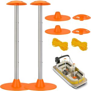 2 PK Boat Cover Support Pole with Anti-UV PE Rope & 9" ABS Base, Highly Stable Windproof Support Pole System - Adjustbale 1-1/8" in Diameter for V-Hull/Pontoon/Jon Boat Cover