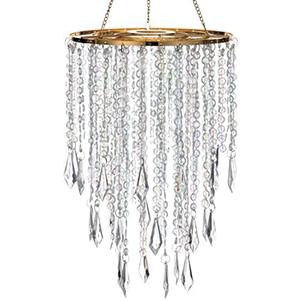Cioceen Acrylic Chandelier Ceiling Light Shade Beaded Hanging Pendant Lampshade with Gold Frame for Bedroom for Wedding Party H12.9" X W8.7" 3 Tiers