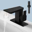 BESy Waterfall Matte Black Bathroom Faucet, Single Hole Or Three Hole Bathroom Sink Faucet with Pop Up Drain, with cUPC Supply Lines Single Handle Vanity Faucets, 6 Inch Deck Plate, Stainless Steel