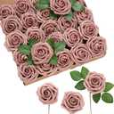 Ling's moment Artificial Flowers 25Pcs Dusty Rose Roses Decor w/Stems,3" Real Touch DIY Foam Floral for Wedding Bouquet/Centerpieces, Outdoors Party Backdrop, Room/Table, and Garden/Pot Decorations