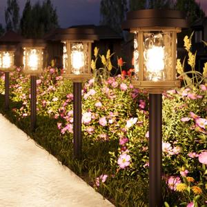 XMCOSY+ Solar Garden Lights Waterproof - 20 LM Solar Pathway Lights, Water Lens Glass Outdoor Lighting for Garden Yard Walkway Driveway Landscape (Warm White) (4 Pack, Brown & Black)