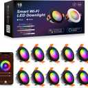 YGSTech Smart 3 Inch LED Recessed Lighting RGB WiFi Downlight, 5W Compatible with Alexa and Google Home, Dimmable RGB & CCT 27006500K Color Changing, 120V Ceiling Light with LED Driver (10 Pack)