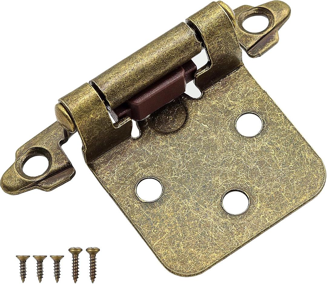 Antique Brass Kitchen Cabinet Hinges Overlay, 50 Pack (25 Pairs) Self Closing Flush Face Mount Cabinet Hardware Hinges for Cabinet Doors