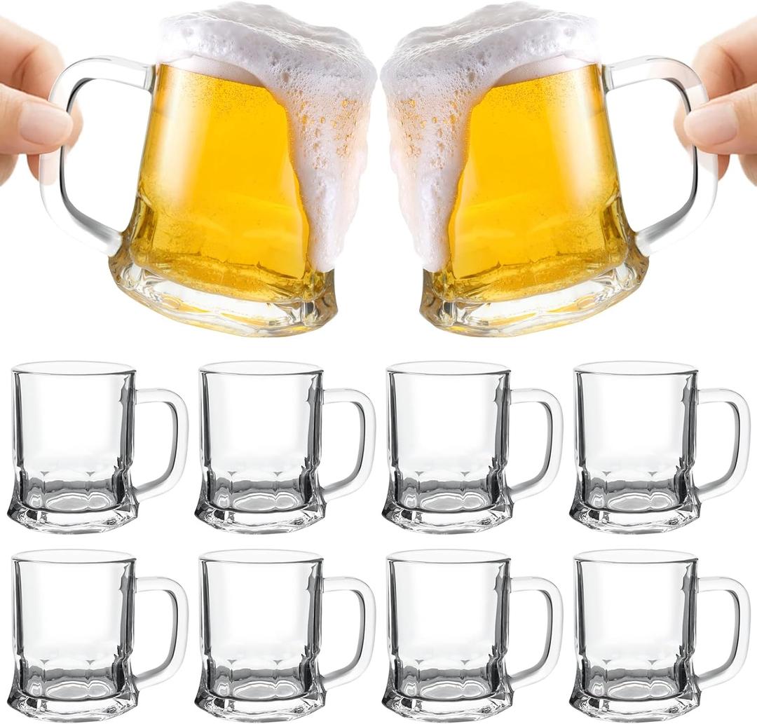 10Pcs Mini Beer Mug Shot Glasses,5 Oz Clear Shot Glasses Bulk with Handles, Heavy Base Freezable Beer Mug,Mini Mugs for Holidays, Parties, and Barbecues