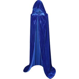 BIGXIAN Long Hooded Cloak Velvet Cape Witch Costume Halloween Costumes for Women Men (Large, Blue)