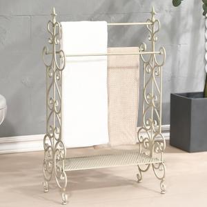 Free Standing Towel Rack for Bathroom, 3 Tier Metal Towels Rack Freestanding with Storage Shelf, Retro White Floor Towel Rack Stand for Bath Towels Hand Washcloths, 21.2 x 11.8 x 36.2
