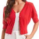 Women's Cotton Cropped Cardigan, Soft Short Sleeve V-Neck Casual Lightweight Cover Up Knit Sweater for Dresses (Red, XXL)