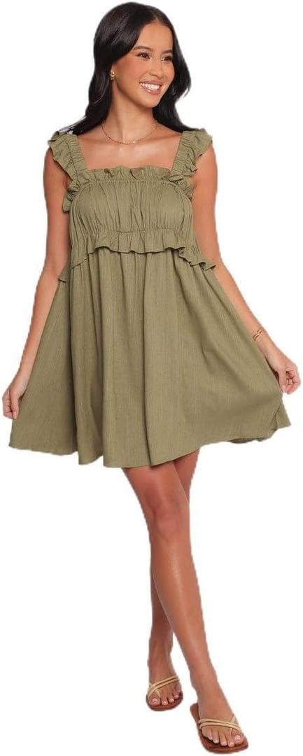Petal & Pup Women's Orion-Frill-Strap-mini-Dress-Olive