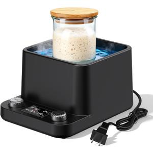 Sourdough Starter Warmer | Water Bath Precise 1F Thermostat (70-104F) Sourdough Warmer | For Jars Under 50oz |198-h Memory Timer |360 Uniform Heating |for Bread Baking,Yogurt & Kombucha(Black)