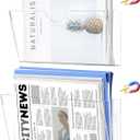 Qozary Clear Acrylic Magnetic File Holder - 2 Pack Magazine Rack for File Cabinets, Magnetic Mail Holder, File Organizer for Refrigerator, White Board, Office (Transparent, Medium)