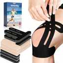 20 PCS Waterproof Kinesiology Tape for Shoulders/Knees,Precut Strips for Knee Pain Relief & Stability Support, Latex-Free Hypoallergenic Sports Athletic Tape Knee Brace (Black and Beige)