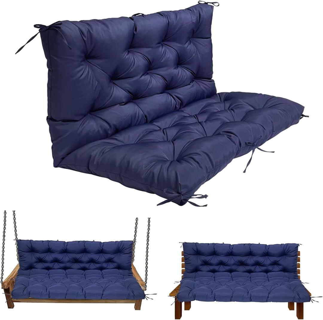 Swing Replacement Cushions for Outdoor: 2-3 Seater Bench Waterproof Cushion with Ties - 4in Thick Swing Cushion for Garden Furniture Patio Porch (60x40in, Dark Blue)