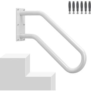 Hand Rails for Outdoor 1-2 Steps, Indoor Stairs, Bathroom, Wall Mount Non-Slip U-Shape Stair Hand Railing White, 1 Pack