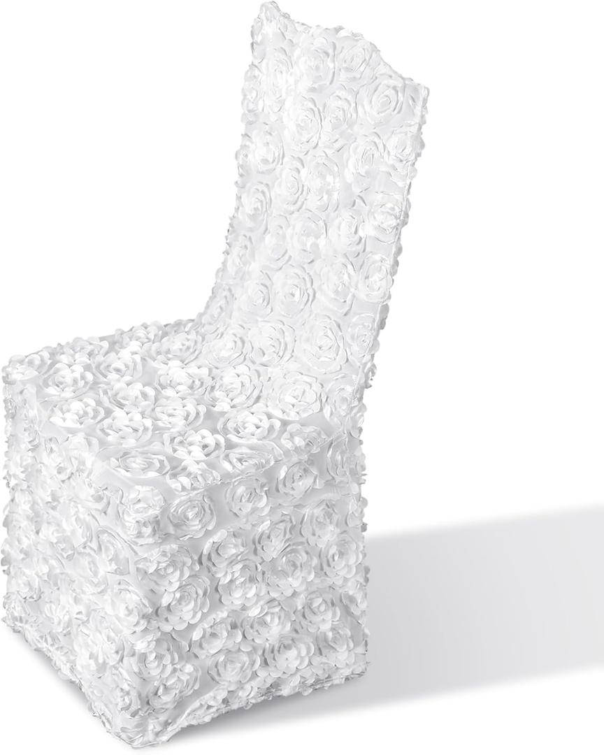 Moukeren 1 Pcs White Rosette Throne Chair Cover Satin Rosette Stretch Banquet Spandex Fitted Chair Cover for Wedding Party Banquet Catering