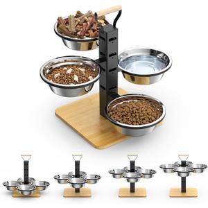 Elevated Dog Bowls Stand - 4 Heights Raised Dog Bowl Large Sized Dog - Dog Feeding Station - Dog Food and Water Bowl Set with Portable Handle - Suitable for Multi-Dog Feeding