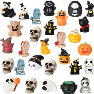 Thyle 30 Pcs Miniature Halloween Figurines - Mini Resin Garden Set with Tiny Pumpkin, Ghost Ornaments for Party Favors, Home & Outdoor Garden Accessories
