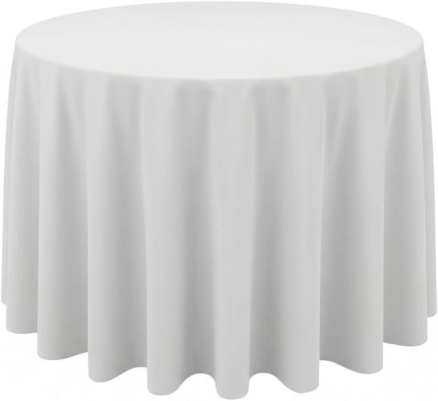 Surmente White Tablecloth for Round Tables, 120-inch Round Table Cloths for Weddings, Banquets, or Restaurants