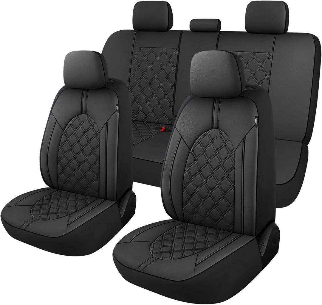 YGL Luxury PU Leather Car Seat Covers Full Set, Non-Slip Seat Cover Protectors, Universal Fit for Cars, Trucks, SUVs, Vans, Pickups, Airbag Compatible, Seat Covers for Car Interior (Black)