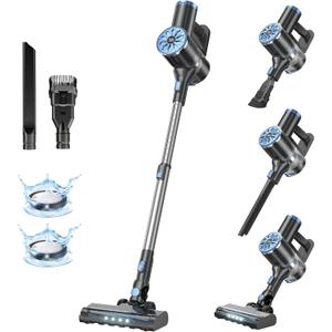 Cordless Vacuum Cleaner with Self-Standing, LED Screen Stick Vacuum Cleaners for Home, Lightweight Powerful Suction Vacuum, 6-in-1 Rechargeable Vacuum for Carpets, Pet Hair, Hardwood Floors (Black)