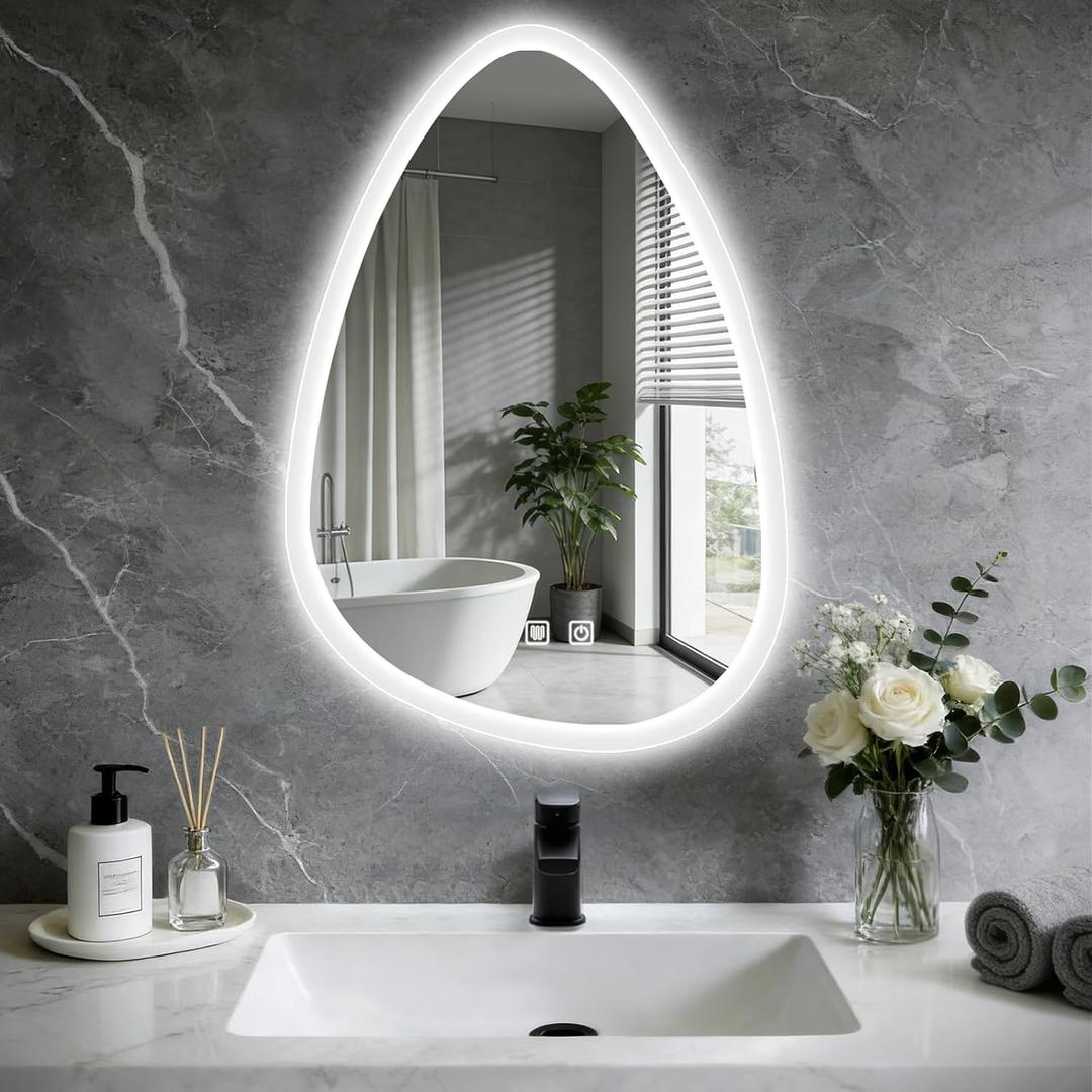 20x28 LED Bathroom Mirror with Lights Irregular, Lighted Bathroom Vanity Mirror for Wall, Front Lit and Backlight, Anti-Fog, 3 Color Dimmable, Vertically Only
