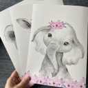 Safari Animals Baby Girls Nursery Set of 3 Unframed Wall Art Prints, Gray Baby Animals with Pink Flowers, Child Bedroom Nursery Decor Posters, Giraffe Elephant Lion (8x10)