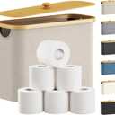 Lifewit Toilet Paper Storage Basket with Bamboo Lid, Holds 9 to 12 Rolls, Free Standing Toilet Paper Holder Stand, Bathroom Organizer Box Container Cabinet Bin, Medium, Pack of 1, Beige (23L)