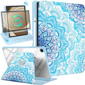 Kidcube for Samsung Galaxy Tab A9 Plus Case 11 Inch for Women Girls Folio Cover with Pencil Holder Cute Unique Design Pretty Rotating Stand Teens for Tab A9+ Plus Tablet Case SM-X210/X216/X218 (7-Blue Mandala)