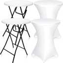 Wenqik 2 Set 32'' High Top Cocktail Table White Round Bar Height Folding Table with Removable Legs 32x43'' Cocktail Table Cloth Spandex Stretch