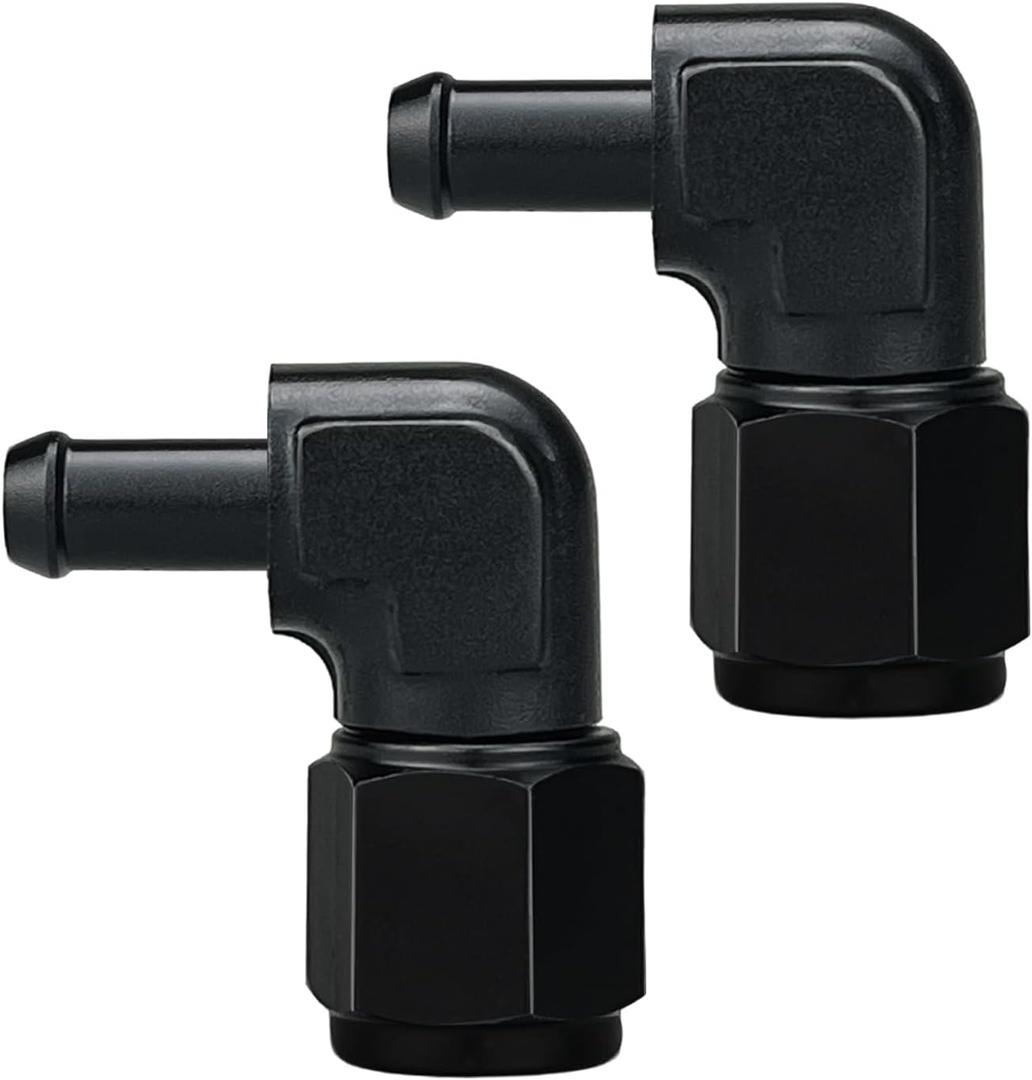 10AN Female to 3/8 Barb 90 Degree Hose Fitting Adapter Swivel Aluminum Black, Pack of 2