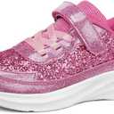 RUNSIDE Girls Glitter Sneakers Lightweight Kids Sparkle Tennis Shoes with Hook and Loop for Toddler/Little Kid/Big Kid (Hot Pink Glitter)