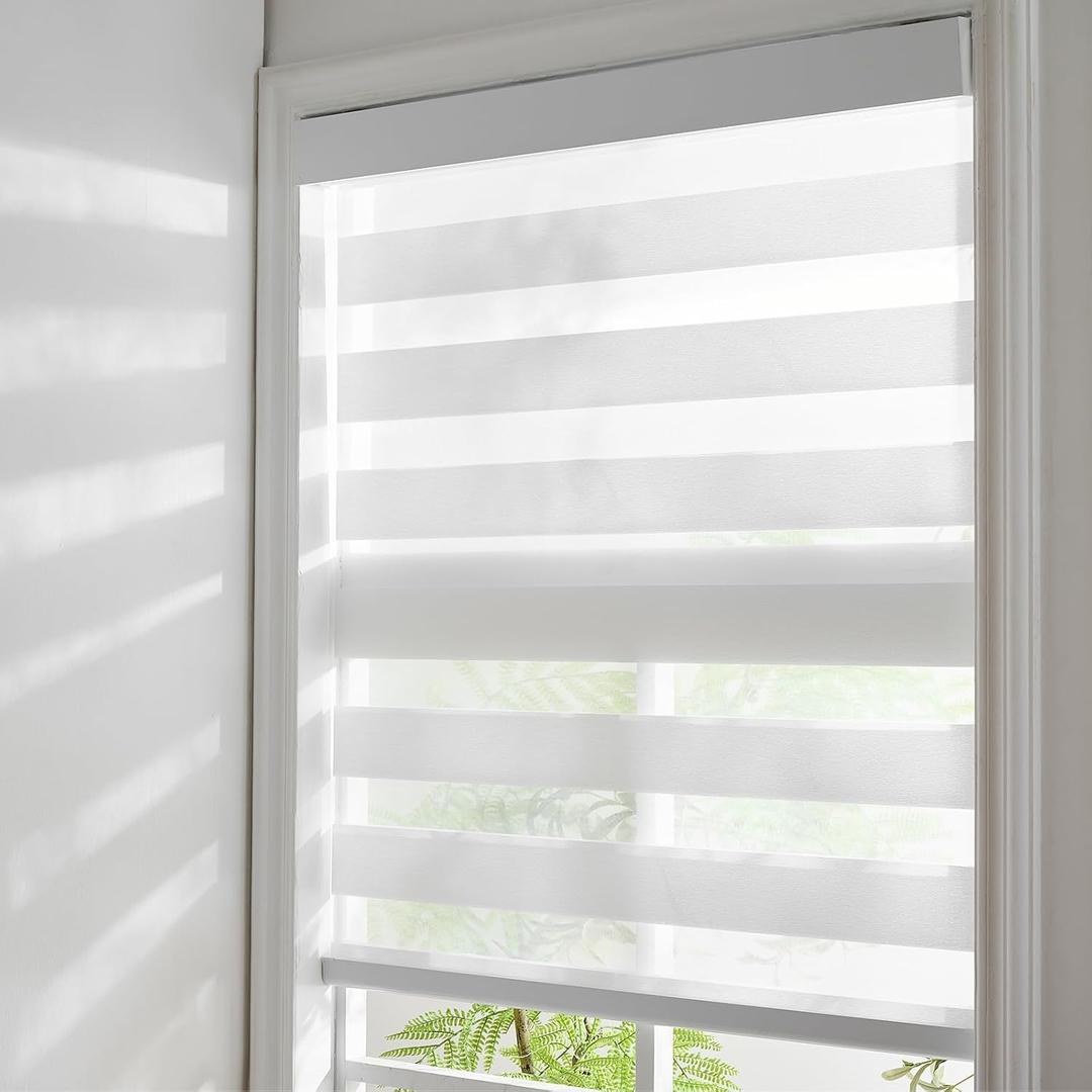 Zebra Roller Shades, Cordless Zebra Blinds for Window, Dual Layer Roller Window Blinds for Indoor, Light Control Light Filtering for Day and Night, 34''W X 47''H, White