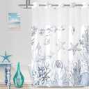 No Hook Shower Curtain with Snap in Liner, Beach Ocean Nautical Coastal Shower Curtains and Liner Set for Bathroom, Seashell Hotel Fabric Bath Curtain, Waterproof Washable, Grey 71" x 74"