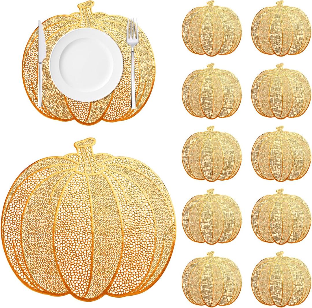 Pumpkin Placemats Set of 12, Orange Harvest Placemats Fall Thanksgiving Placemat Table Mats for Thanksgiving,Halloween and Party Table Decorations 15x15inch