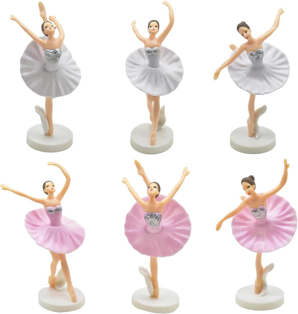 6Pcs Ballerina Cake Topper Plastic Ballet Girl Figurine Realistic PVC Elegant Dancer Ornament for Birthday Party Home Shelf Table Car Decorations
