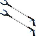 RMS 2-Pack 34 Inch Extra Long Grabber Reacher with Rotating Jaw - Mobility Aid Reaching Assist Tool (Blue)
