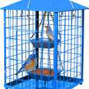 Bluebird Feeders Squirrel-Proof, 7 lbs, Large Heavy Metal Caged Mealworms Blue Bird Feeders for Outside, Weatherproof Wild Bird Feeder,2 Layer Seed Cups(Blue)