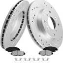MOTOREVO Front Geomet Coated Brake Rotors Kit Civic [ 1990-2000 ] [ONLY for 239.8mm 9.4in, NOT 10.3in] [1990-2000 LX/DX, 1990-1995 Si] High-Carbon Alloy Drilled & Slotted Vented Discs & Ceramic Pads